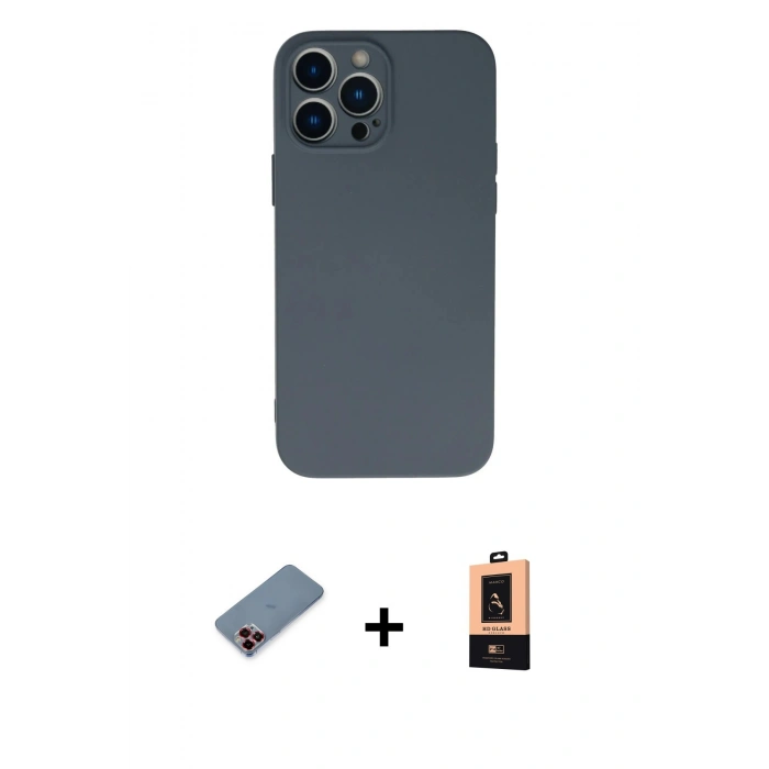 MARSİLYAN™- iPhone 13 Pro Max Kılıf Ahenk Serisi - Şeffaf Maxco Cam Ekran Koruyucu + Metal Kamera Lens Koruma Cam - KI
