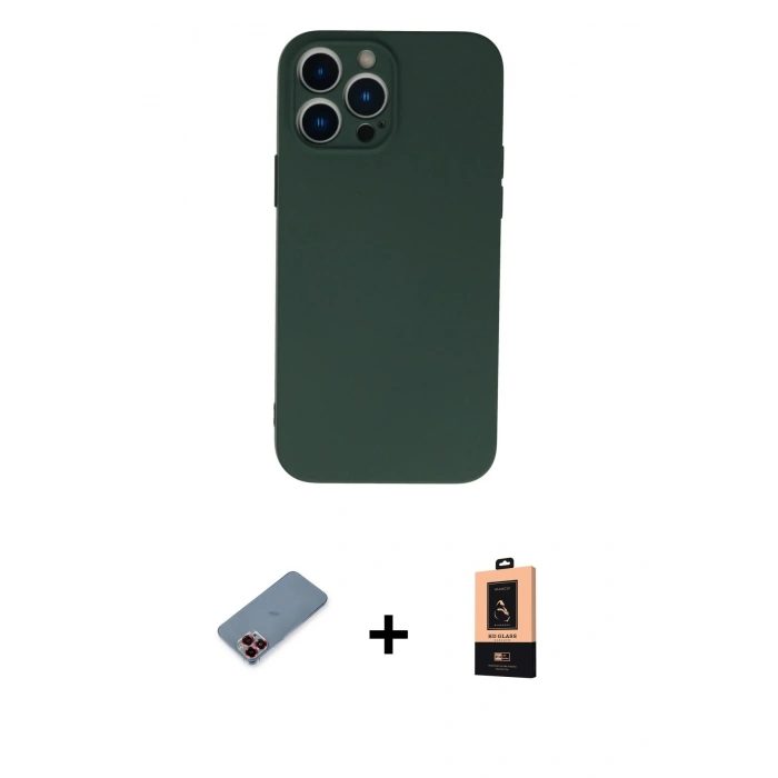 MARSİLYAN™- iPhone 13 Pro Max Kılıf Ahenk Serisi - Şeffaf Maxco Cam Ekran Koruyucu + Metal Kamera Lens Koruma Cam - KI