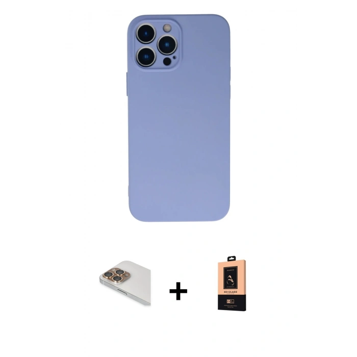 MARSİLYAN™- iPhone 13 Pro Max Kılıf Ahenk Serisi - Şeffaf Maxco Cam Ekran Koruyucu + Pers Alüminyum Kamera Lens - GD