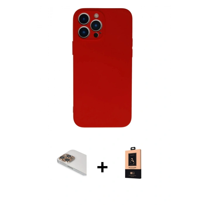 MARSİLYAN™- iPhone 13 Pro Max Kılıf Ahenk Serisi - Şeffaf Maxco Cam Ekran Koruyucu + Pers Alüminyum Kamera Lens - GD