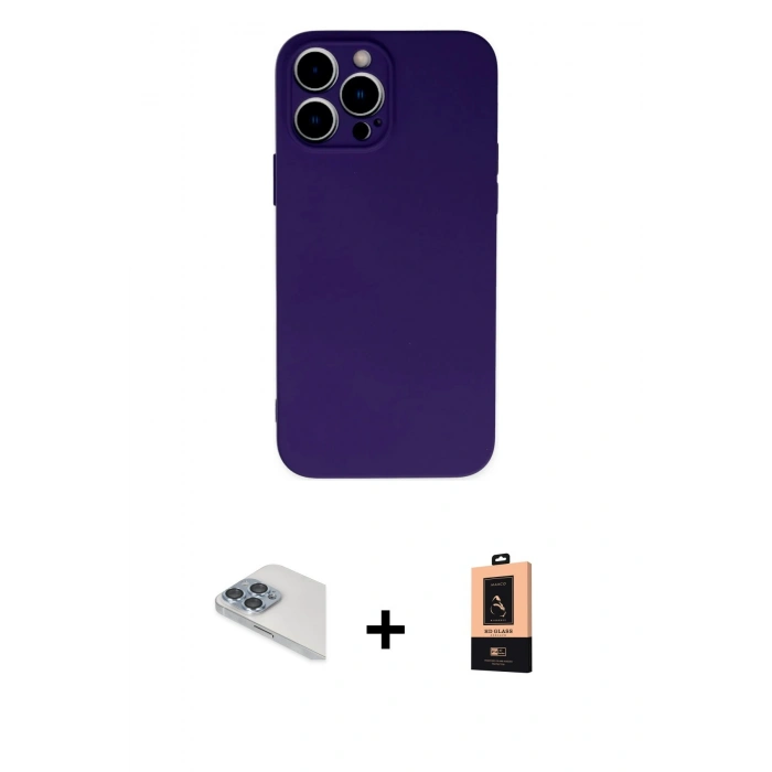 MARSİLYAN™- iPhone 13 Pro Max Kılıf Ahenk Serisi - Şeffaf Maxco Cam Ekran Koruyucu + Pers Alüminyum Kamera Lens - SABE