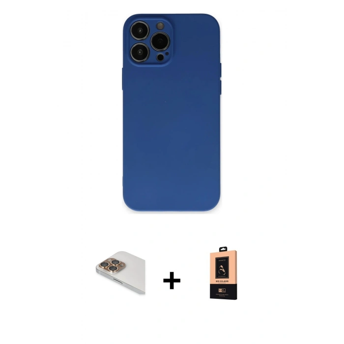 MARSİLYAN™- iPhone 13 Pro Max Kılıf Ahenk Serisi - Şeffaf Maxco Cam Ekran Koruyucu + Pers Alüminyum Kamera Lens - GD