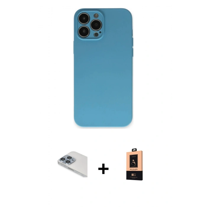 MARSİLYAN™- iPhone 13 Pro Max Kılıf Ahenk Serisi - Şeffaf Maxco Cam Ekran Koruyucu + Pers Alüminyum Kamera Lens - SABE