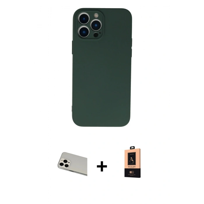 MARSİLYAN™- iPhone 13 Pro Max Kılıf Ahenk Serisi - Şeffaf Maxco Cam Ekran Koruyucu + Rainbow Kamera Lens Koruma Cam - BZ