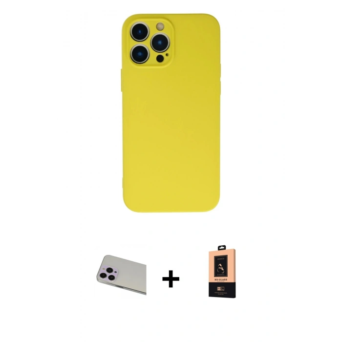 MARSİLYAN™- iPhone 13 Pro Max Kılıf Ahenk Serisi - Şeffaf Maxco Cam Ekran Koruyucu + Rainbow Kamera Lens Koruma Cam - MR