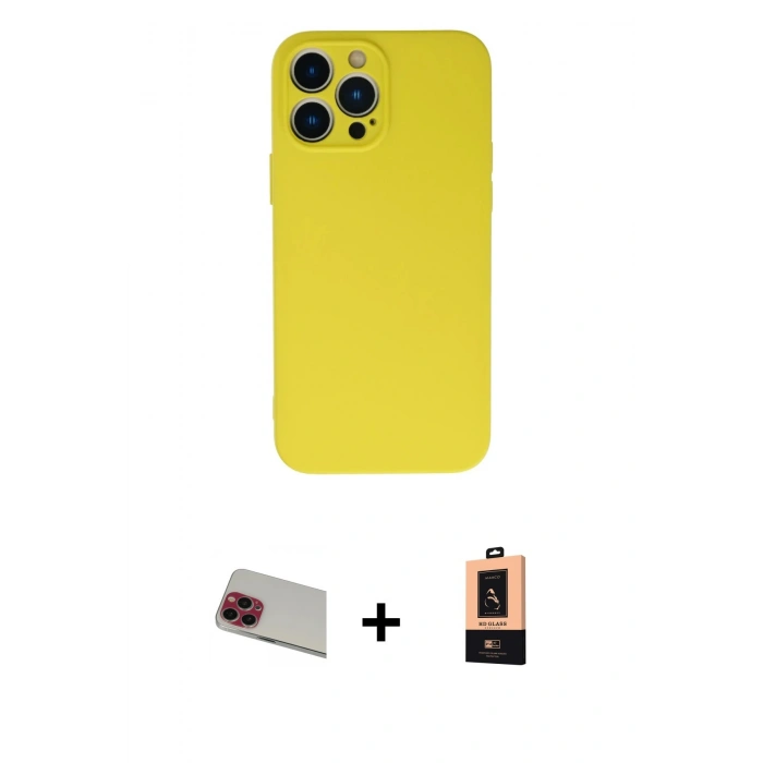MARSİLYAN™- iPhone 13 Pro Max Kılıf Ahenk Serisi - Şeffaf Maxco Cam Ekran Koruyucu + Rainbow Kamera Lens Koruma Cam - KI