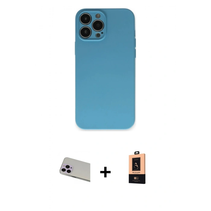 MARSİLYAN™- iPhone 13 Pro Max Kılıf Ahenk Serisi - Şeffaf Maxco Cam Ekran Koruyucu + Rainbow Kamera Lens Koruma Cam - MR