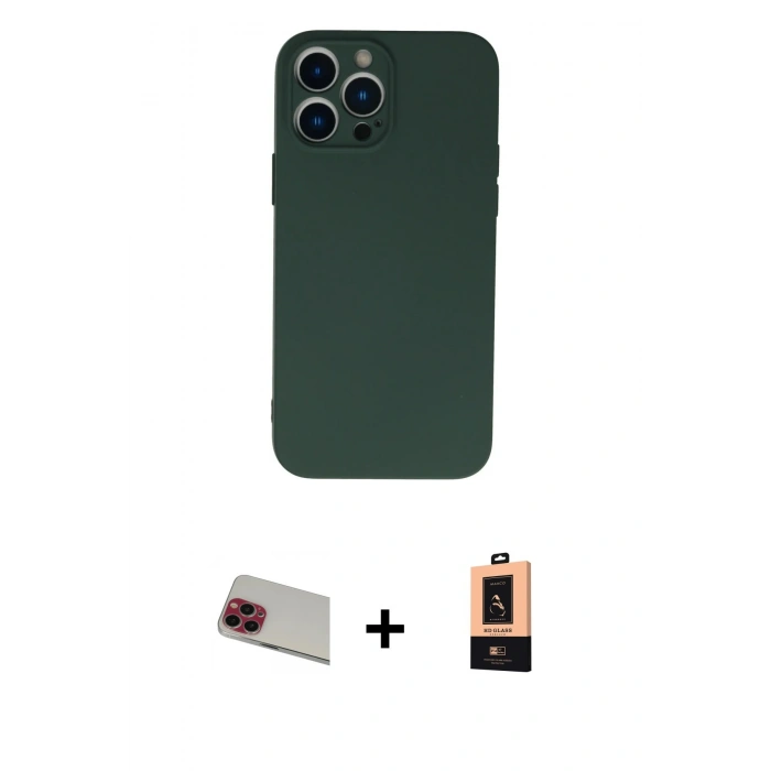 MARSİLYAN™- iPhone 13 Pro Max Kılıf Ahenk Serisi - Şeffaf Maxco Cam Ekran Koruyucu + Rainbow Kamera Lens Koruma Cam - KI