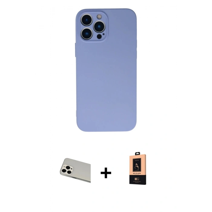 MARSİLYAN™- iPhone 13 Pro Max Kılıf Ahenk Serisi - Şeffaf Maxco Cam Ekran Koruyucu + Rainbow Kamera Lens Koruma Cam - BZ
