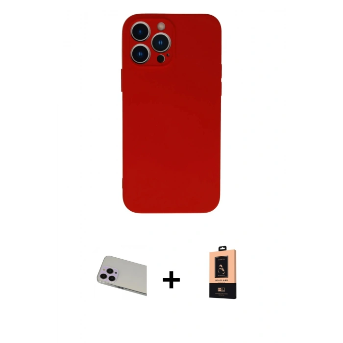 MARSİLYAN™- iPhone 13 Pro Max Kılıf Ahenk Serisi - Şeffaf Maxco Cam Ekran Koruyucu + Rainbow Kamera Lens Koruma Cam - MR