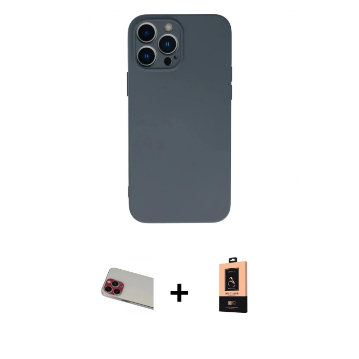 MARSİLYAN™- iPhone 13 Pro Max Kılıf Ahenk Serisi - Şeffaf Maxco Cam Ekran Koruyucu + Rainbow Kamera Lens Koruma Cam - KI