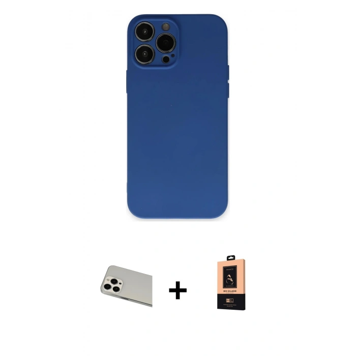 MARSİLYAN™- iPhone 13 Pro Max Kılıf Ahenk Serisi - Şeffaf Maxco Cam Ekran Koruyucu + Rainbow Kamera Lens Koruma Cam - BZ