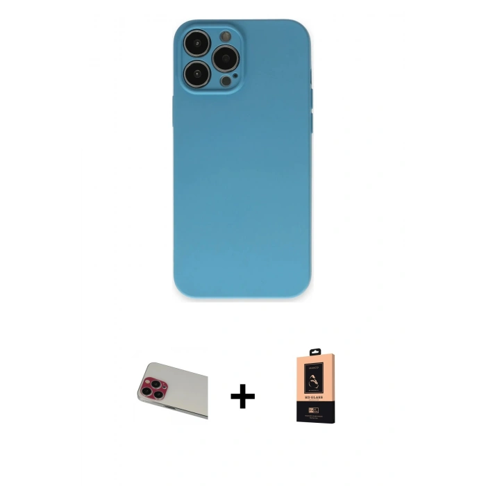 MARSİLYAN™- iPhone 13 Pro Max Kılıf Ahenk Serisi - Şeffaf Maxco Cam Ekran Koruyucu + Rainbow Kamera Lens Koruma Cam - KI