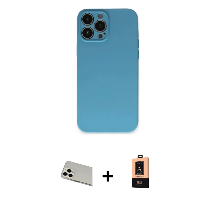 MARSİLYAN™- iPhone 13 Pro Max Kılıf Ahenk Serisi - Şeffaf Maxco Cam Ekran Koruyucu + Rainbow Kamera Lens Koruma Cam - BZ
