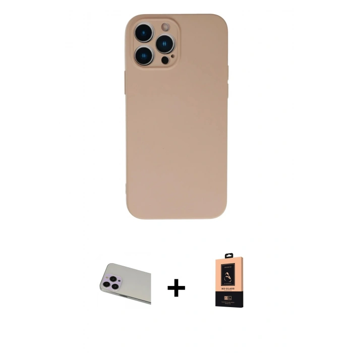 MARSİLYAN™- iPhone 13 Pro Max Kılıf Ahenk Serisi - Şeffaf Maxco Cam Ekran Koruyucu + Rainbow Kamera Lens Koruma Cam - MR