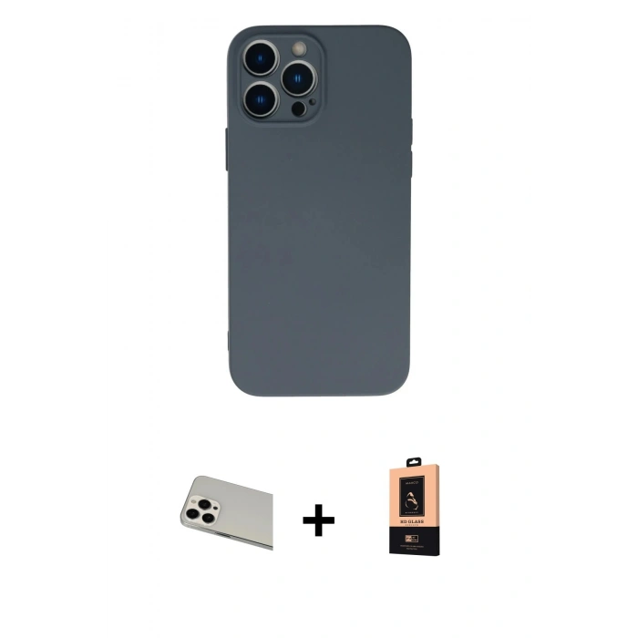 MARSİLYAN™- iPhone 13 Pro Max Kılıf Ahenk Serisi - Şeffaf Maxco Cam Ekran Koruyucu + Rainbow Kamera Lens Koruma Cam - BZ