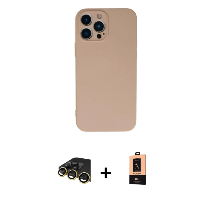 MARSİLYAN™- iPhone 13 Pro Max Kılıf Ahenk Serisi - Şeffaf Maxco Cam Ekran Koruyucu + Raze Metal Kamera Lens - GD