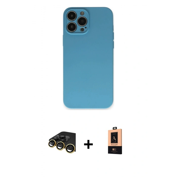 MARSİLYAN™- iPhone 13 Pro Max Kılıf Ahenk Serisi - Şeffaf Maxco Cam Ekran Koruyucu + Raze Metal Kamera Lens - GD