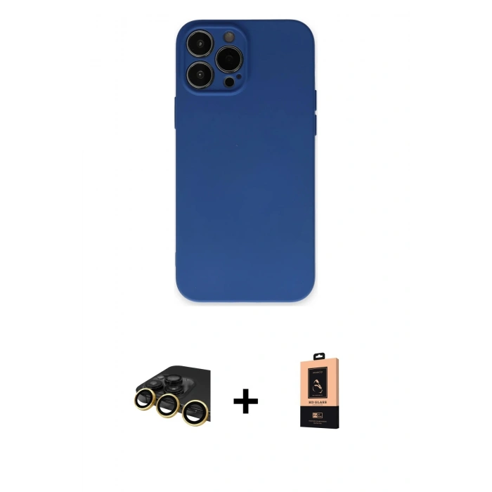 MARSİLYAN™- iPhone 13 Pro Max Kılıf Ahenk Serisi - Şeffaf Maxco Cam Ekran Koruyucu + Raze Metal Kamera Lens - GD