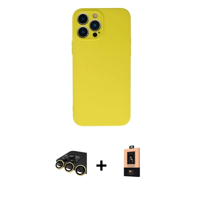 MARSİLYAN™- iPhone 13 Pro Max Kılıf Ahenk Serisi - Şeffaf Maxco Cam Ekran Koruyucu + Raze Metal Kamera Lens - GD