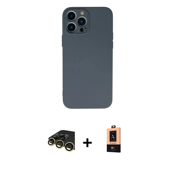 MARSİLYAN™- iPhone 13 Pro Max Kılıf Ahenk Serisi - Şeffaf Maxco Cam Ekran Koruyucu + Raze Metal Kamera Lens - GD