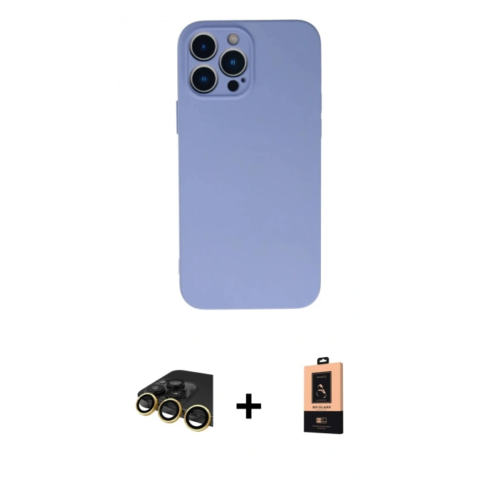 MARSİLYAN™- iPhone 13 Pro Max Kılıf Ahenk Serisi - Şeffaf Maxco Cam Ekran Koruyucu + Raze Metal Kamera Lens - GD