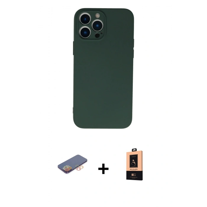 MARSİLYAN™- iPhone 13 Pro Max Kılıf Ahenk Serisi - Şeffaf Maxco Cam Ekran Koruyucu + Renkli Kamera Lens Koruma Cam - TU