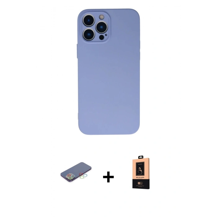 MARSİLYAN™- iPhone 13 Pro Max Kılıf Ahenk Serisi - Şeffaf Maxco Cam Ekran Koruyucu + Renkli Kamera Lens Koruma Cam - MI