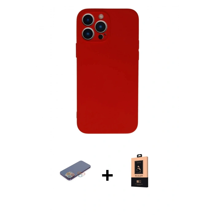 MARSİLYAN™- iPhone 13 Pro Max Kılıf Ahenk Serisi - Şeffaf Maxco Cam Ekran Koruyucu + Renkli Kamera Lens Koruma Cam - PE