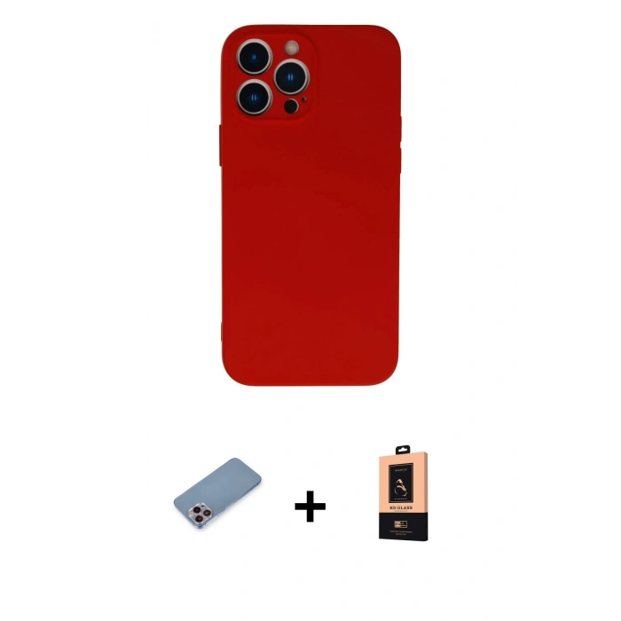 MARSİLYAN™- iPhone 13 Pro Max Kılıf Ahenk Serisi - Şeffaf Maxco Cam Ekran Koruyucu + Shine Kamera Lens Koruma Cam - PE