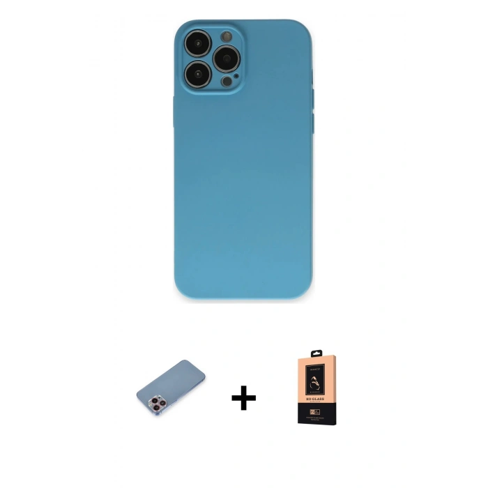 MARSİLYAN™- iPhone 13 Pro Max Kılıf Ahenk Serisi - Şeffaf Maxco Cam Ekran Koruyucu + Shine Kamera Lens Koruma Cam - PE