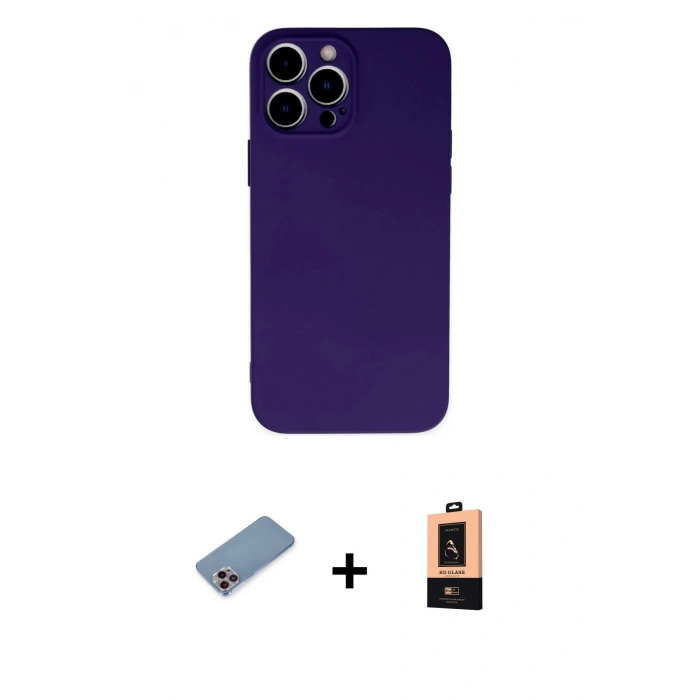 MARSİLYAN™- iPhone 13 Pro Max Kılıf Ahenk Serisi - Şeffaf Maxco Cam Ekran Koruyucu + Shine Kamera Lens Koruma Cam - PE