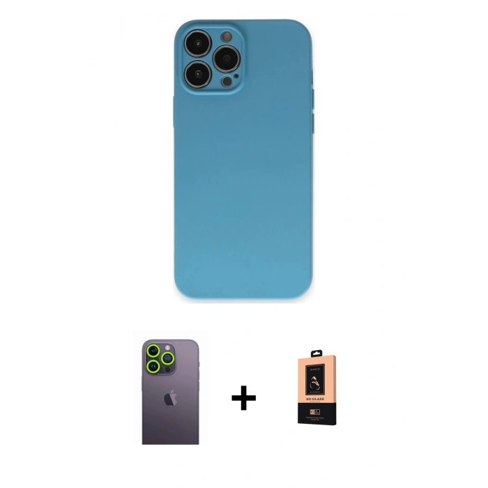 MARSİLYAN™- iPhone 13 Pro Max Kılıf Ahenk Serisi - Şeffaf Maxco Cam Ekran Koruyucu + Neon Fosforlu Kamera Lens - YL