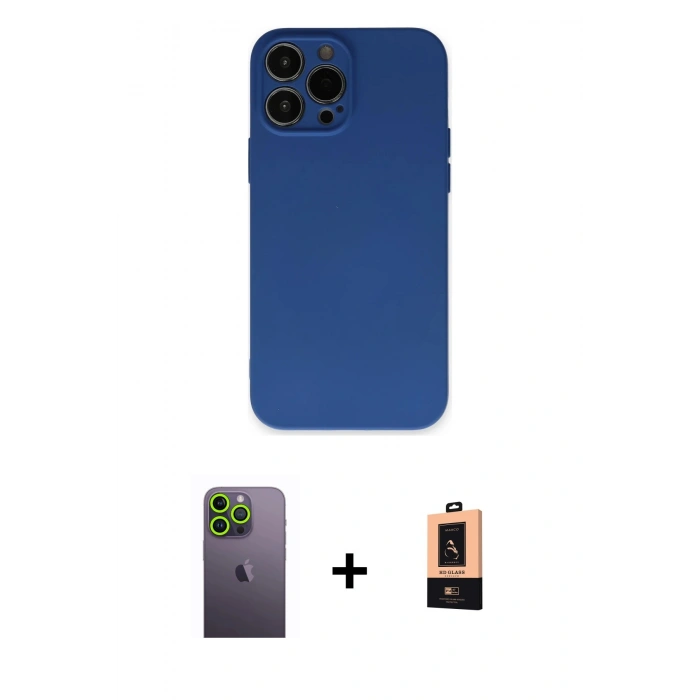 MARSİLYAN™- iPhone 13 Pro Max Kılıf Ahenk Serisi - Şeffaf Maxco Cam Ekran Koruyucu + Neon Fosforlu Kamera Lens - YL