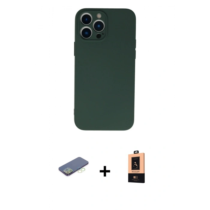 MARSİLYAN™- iPhone 13 Pro Max Kılıf Ahenk Serisi - Şeffaf Maxco Cam Ekran Koruyucu + Renkli Kamera Lens Koruma Cam - YL