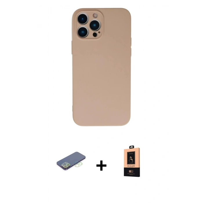 MARSİLYAN™- iPhone 13 Pro Max Kılıf Ahenk Serisi - Şeffaf Maxco Cam Ekran Koruyucu + Renkli Kamera Lens Koruma Cam - YL
