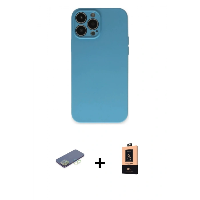 MARSİLYAN™- iPhone 13 Pro Max Kılıf Ahenk Serisi - Şeffaf Maxco Cam Ekran Koruyucu + Renkli Kamera Lens Koruma Cam - YL
