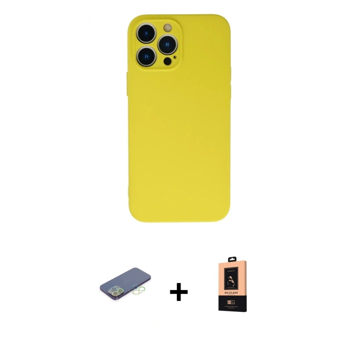 MARSİLYAN™- iPhone 13 Pro Max Kılıf Ahenk Serisi - Şeffaf Maxco Cam Ekran Koruyucu + Renkli Kamera Lens Koruma Cam - YL