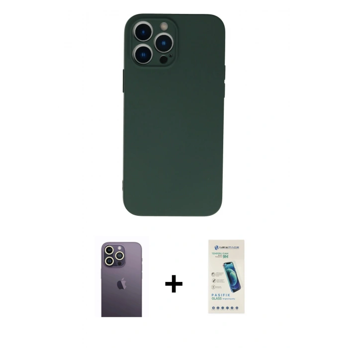 MARSİLYAN™- iPhone 13 Pro Max Kılıf Ahenk Serisi - Şeffaf Pasifik Cam Ekran Koruyucu + Neon Fosforlu Kamera Lens - BZ