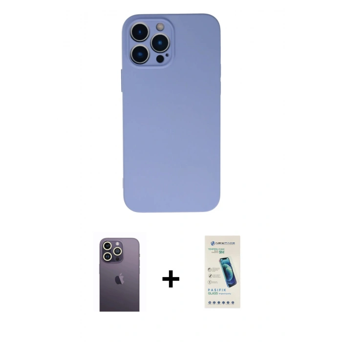 MARSİLYAN™- iPhone 13 Pro Max Kılıf Ahenk Serisi - Şeffaf Pasifik Cam Ekran Koruyucu + Neon Fosforlu Kamera Lens - BZ