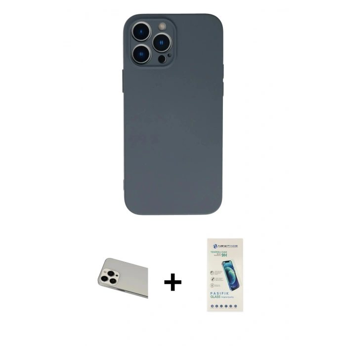 MARSİLYAN™- iPhone 13 Pro Max Kılıf Ahenk Serisi - Şeffaf Pasifik Cam Ekran Koruyucu + Rainbow Kamera Lens Koruma Cam - BZ