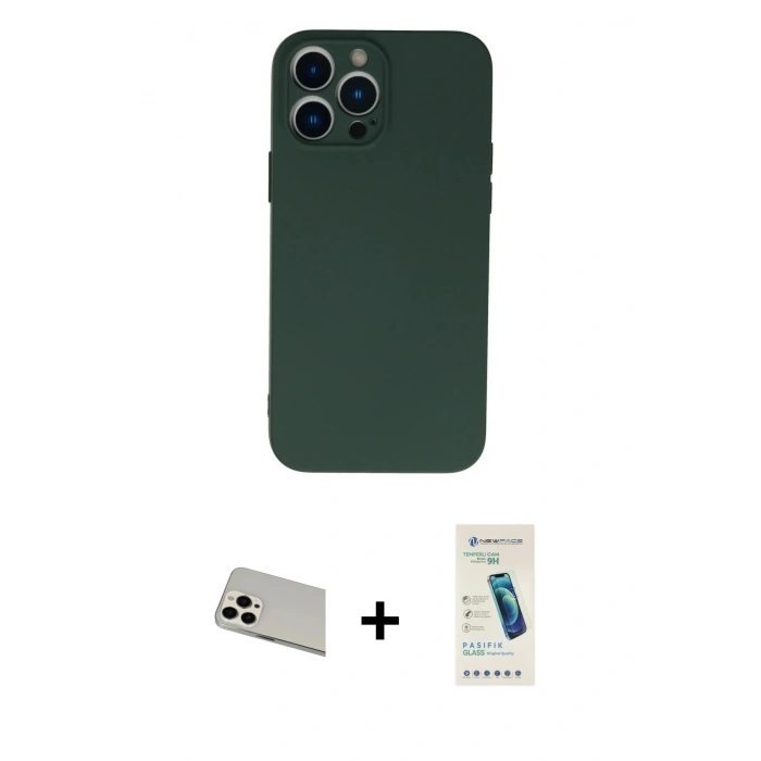 MARSİLYAN™- iPhone 13 Pro Max Kılıf Ahenk Serisi - Şeffaf Pasifik Cam Ekran Koruyucu + Rainbow Kamera Lens Koruma Cam - BZ