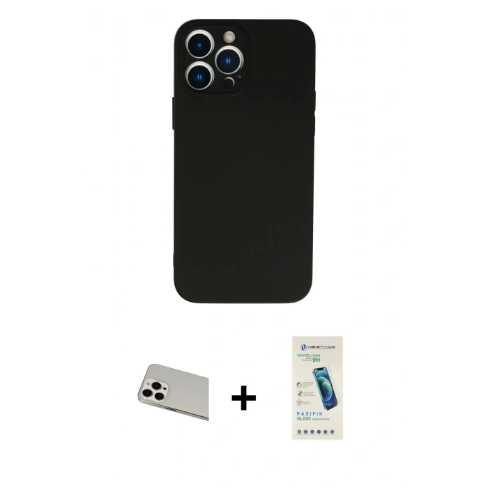 MARSİLYAN™- iPhone 13 Pro Max Kılıf Ahenk Serisi - Şeffaf Pasifik Cam Ekran Koruyucu + Rainbow Kamera Lens Koruma Cam - BZ
