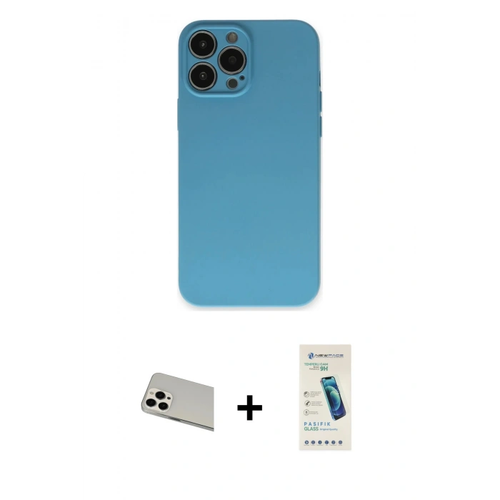 MARSİLYAN™- iPhone 13 Pro Max Kılıf Ahenk Serisi - Şeffaf Pasifik Cam Ekran Koruyucu + Rainbow Kamera Lens Koruma Cam - BZ