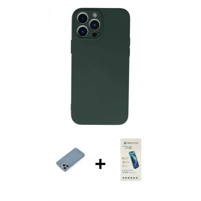 MARSİLYAN™- iPhone 13 Pro Max Kılıf Ahenk Serisi - Şeffaf Pasifik Cam Ekran Koruyucu + Shine Kamera Lens Koruma Cam - GI