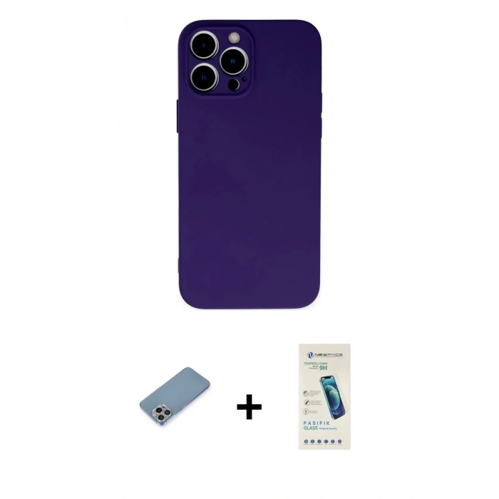 MARSİLYAN™- iPhone 13 Pro Max Kılıf Ahenk Serisi - Şeffaf Pasifik Cam Ekran Koruyucu + Shine Kamera Lens Koruma Cam - GI