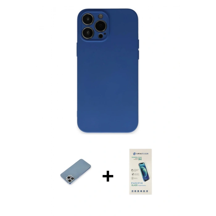 MARSİLYAN™- iPhone 13 Pro Max Kılıf Ahenk Serisi - Şeffaf Pasifik Cam Ekran Koruyucu + Shine Kamera Lens Koruma Cam - GI