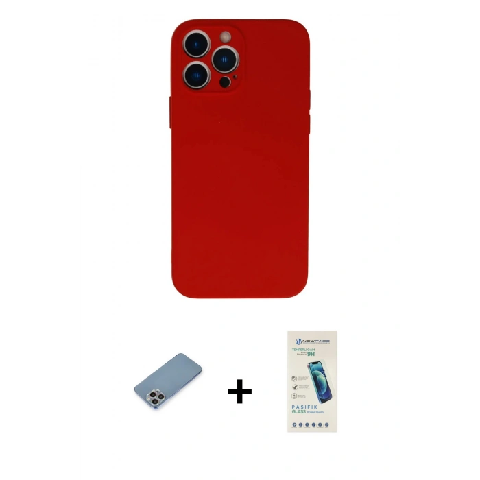 MARSİLYAN™- iPhone 13 Pro Max Kılıf Ahenk Serisi - Şeffaf Pasifik Cam Ekran Koruyucu + Shine Kamera Lens Koruma Cam - GI