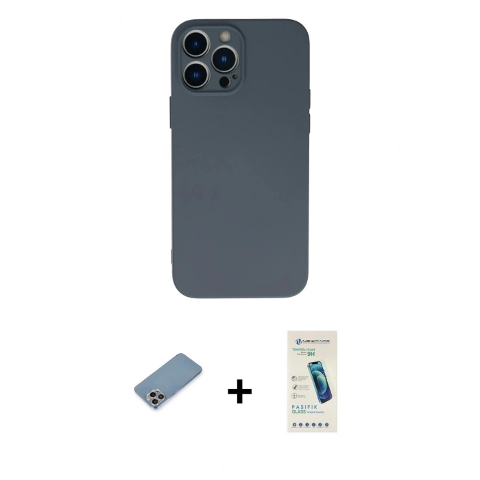 MARSİLYAN™- iPhone 13 Pro Max Kılıf Ahenk Serisi - Şeffaf Pasifik Cam Ekran Koruyucu + Shine Kamera Lens Koruma Cam - GI