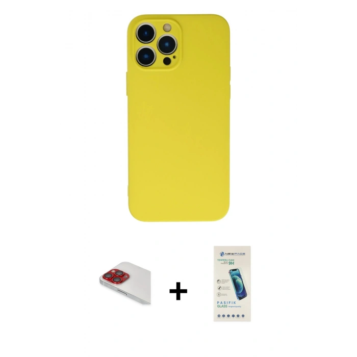 MARSİLYAN™- iPhone 13 Pro Max Kılıf Ahenk Serisi - Şeffaf Pasifik Cam Ekran Koruyucu + Pers Alüminyum Kamera Lens - KI